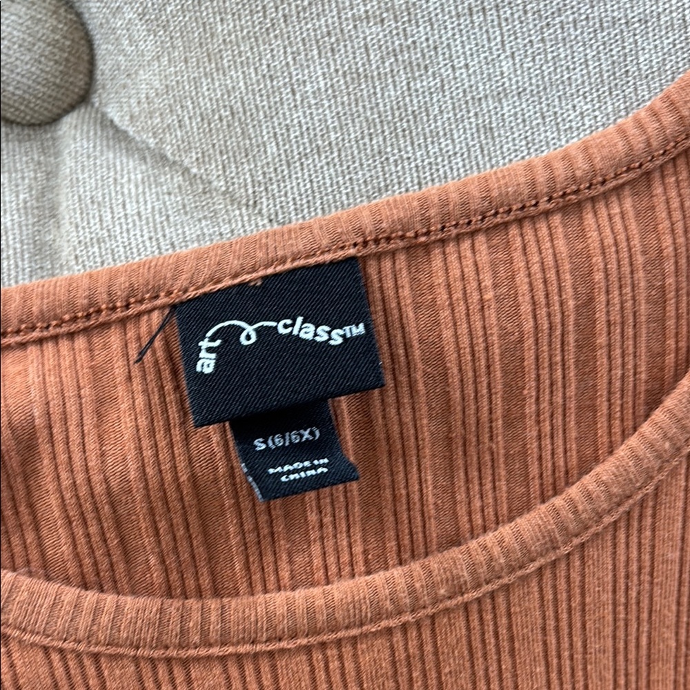 Girls Rust Ribbed Dress - Picture 3 of 3